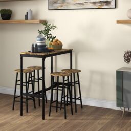 HOMCOM 5 Piece Bar Set, Industrial Kitchen & Chair Set Rustic Brown