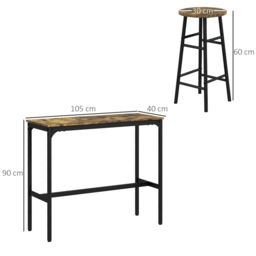 HOMCOM 5 Piece Bar Set, Industrial Kitchen & Chair Set Rustic Brown - thumbnail 3