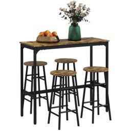 HOMCOM 5 Piece Bar Set, Industrial Kitchen & Chair Set Rustic Brown - thumbnail 2