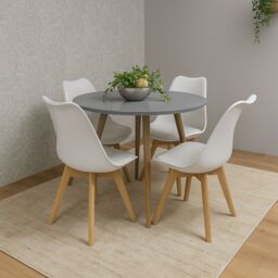 KOSY KOALA Dining Table & 4 Chairs Grey Round Table With 4 White Plastic Chairs Dining Room Furniture in Brown - thumbnail 2