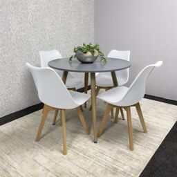 KOSY KOALA Dining Table & 4 Chairs Grey Round Table With 4 White Plastic Chairs Dining Room Furniture in Brown - thumbnail 4