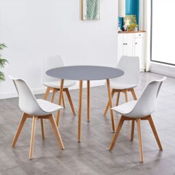 KOSY KOALA Dining Table & 4 Chairs Grey Round Table With 4 White Plastic Chairs Dining Room Furniture in Brown - thumbnail 5