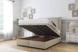 "Comfort Beds Anna Plush Ottoman Bed Base-26"" Strutted Headboard in Cream - Size: Single" - thumbnail 2