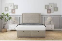 "Comfort Beds Anna Plush Ottoman Bed Base-26"" Strutted Headboard in Cream - Size: Single" - thumbnail 1