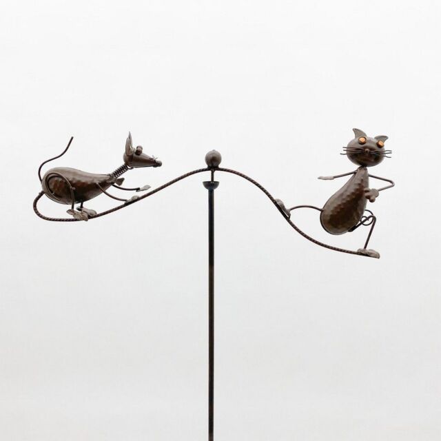 Minster 54 Inch Garden Balance Cat with Mouse Stake - L70 x W70 x H120 cm in Brown - Size: 1 Pack - image 1