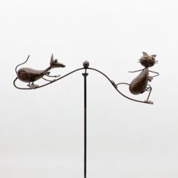 Minster 54 Inch Garden Balance Cat with Mouse Stake - L70 x W70 x H120 cm in Brown - Size: 1 Pack