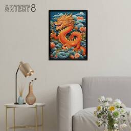 "Artery8 Traditional Chinese Dragon Fantasy Framed Canvas Wall Art Print in Red - Size: W18"" x H24""" - thumbnail 3