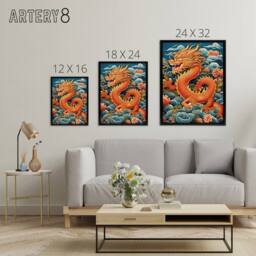 "Artery8 Traditional Chinese Dragon Fantasy Framed Canvas Wall Art Print in Red - Size: W18"" x H24""" - thumbnail 4
