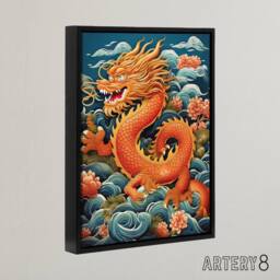 "Artery8 Traditional Chinese Dragon Fantasy Framed Canvas Wall Art Print in Red - Size: W18"" x H24""" - thumbnail 2