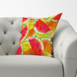 Warren Reed - Designer Melon Print Cushions in Red - Size: 45 cm x 45 cm - thumbnail 3