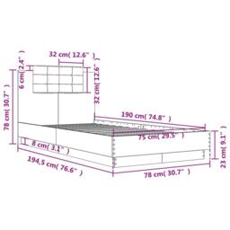 Berkfield Home Bed Frame without Mattress Smoked Oak 75x190 cm Small Single in Brown - thumbnail 9