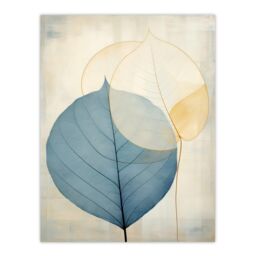 "Wee Blue Coo Wall Art Print Skeleton Leaves Blue I Leaf Veins Structure Pastel Colour Azure Tan Yellow Watercolour Painting Poster - Size: W18"" x H24""" - thumbnail 1