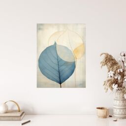 "Wee Blue Coo Wall Art Print Skeleton Leaves Blue I Leaf Veins Structure Pastel Colour Azure Tan Yellow Watercolour Painting Poster - Size: W18"" x H24""" - thumbnail 4