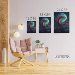 "Artery8 Full Moon Dragon Fantasy Canvas Wall Art Print in Blue - Size: W18"" x H24""" - thumbnail 4