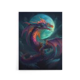 "Artery8 Full Moon Dragon Fantasy Canvas Wall Art Print in Blue - Size: W18"" x H24""" - thumbnail 1