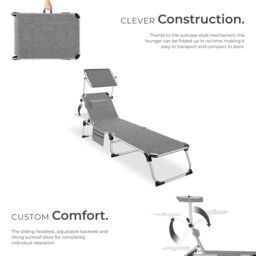 tectake Aurelie aluminum sun lounger, upholstered, foldable in Grey - Size: 1 Seater - thumbnail 3