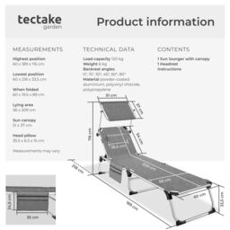 tectake Aurelie aluminum sun lounger, upholstered, foldable in Grey - Size: 1 Seater - thumbnail 6