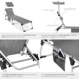 tectake Aurelie aluminum sun lounger, upholstered, foldable in Grey - Size: 1 Seater - thumbnail 5