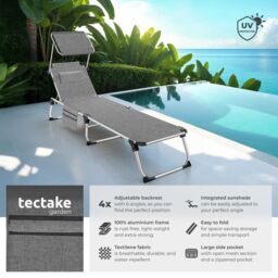 tectake Aurelie aluminum sun lounger, upholstered, foldable in Grey - Size: 1 Seater - thumbnail 2