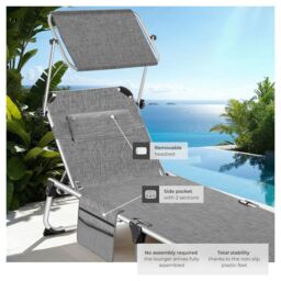 tectake Aurelie aluminum sun lounger, upholstered, foldable in Grey - Size: 1 Seater - thumbnail 4