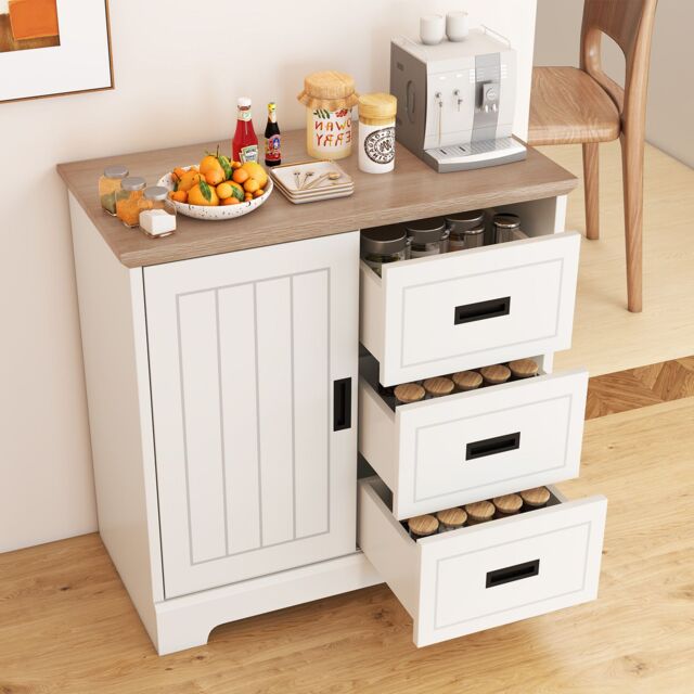 Costway Farmhouse Sideboard Buffet Cabinet Kitchen Storage Cabinet in Ivory - image 1
