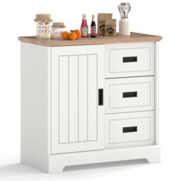Costway Farmhouse Sideboard Buffet Cabinet Kitchen Storage Cabinet in Ivory - thumbnail 3