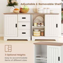 Costway Farmhouse Sideboard Buffet Cabinet Kitchen Storage Cabinet in Ivory - thumbnail 8