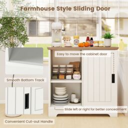 Costway Farmhouse Sideboard Buffet Cabinet Kitchen Storage Cabinet in Ivory - thumbnail 9