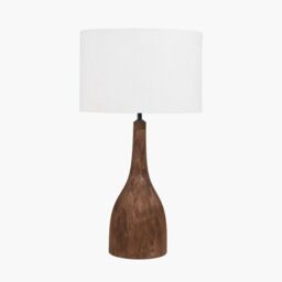 Ruma Mango Wood Curved Table Lamp Base with Linen Drum Shade in Brown - thumbnail 2