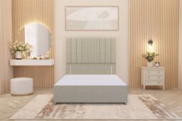 "Somnior Alexas Divan Bed Base with 54"" Floor Standing Headboard Linen Fabric in Beige - Size: Small Single" - thumbnail 2