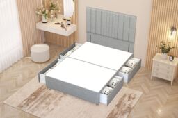 "Somnior Alexas Divan Divan Bed 4 Drawers with 54"" Floor Headboard Linen Fabric in Light Grey - Size: Super King" - thumbnail 3