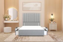 "Somnior Alexas Divan Divan Bed 4 Drawers with 54"" Floor Headboard Linen Fabric in Light Grey - Size: Super King" - thumbnail 4