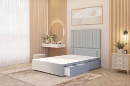 "Somnior Alexas Divan Divan Bed 4 Drawers with 54"" Floor Headboard Linen Fabric in Light Grey - Size: Super King" - thumbnail 1
