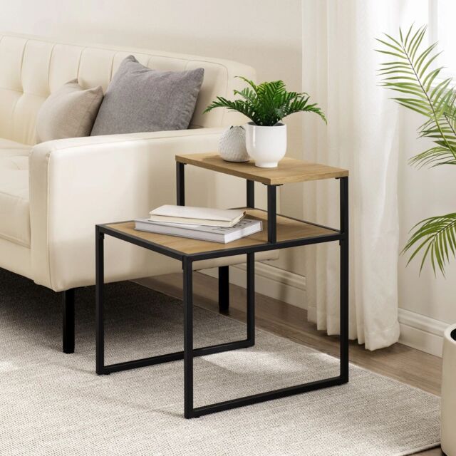 EONLION Rustic Industrial Wood & Metal Sofa Side End Coffee Table 2 Tier Nightstand in Brown - image 1