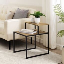 EONLION Rustic Industrial Wood & Metal Sofa Side End Coffee Table 2 Tier Nightstand in Brown