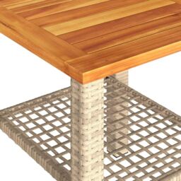 Berkfield Home Garden Table Beige 40x40x42 cm Poly Rattan Acacia Wood - Size: 40 x 40 x 42 cm - thumbnail 8