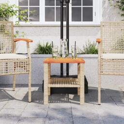 Berkfield Home Garden Table Beige 40x40x42 cm Poly Rattan Acacia Wood - Size: 40 x 40 x 42 cm - thumbnail 3