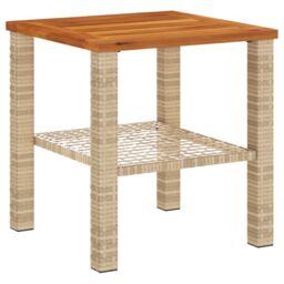 Berkfield Home Garden Table Beige 40x40x42 cm Poly Rattan Acacia Wood - Size: 40 x 40 x 42 cm - thumbnail 6