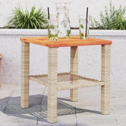 Berkfield Home Garden Table Beige 40x40x42 cm Poly Rattan Acacia Wood - Size: 40 x 40 x 42 cm - thumbnail 1