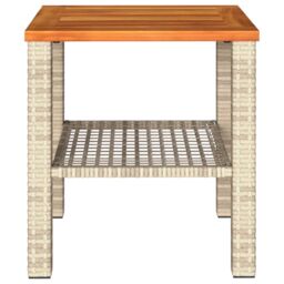 Berkfield Home Garden Table Beige 40x40x42 cm Poly Rattan Acacia Wood - Size: 40 x 40 x 42 cm - thumbnail 5