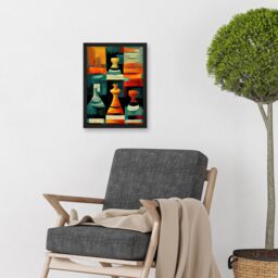 Artery8 Chess Board & Pieces Modern Abstract Oil Artwork Framed Wall Art Print A4 in Black - thumbnail 2