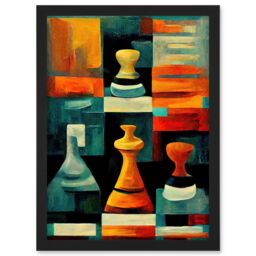 Artery8 Chess Board & Pieces Modern Abstract Oil Artwork Framed Wall Art Print A4 in Black - thumbnail 1