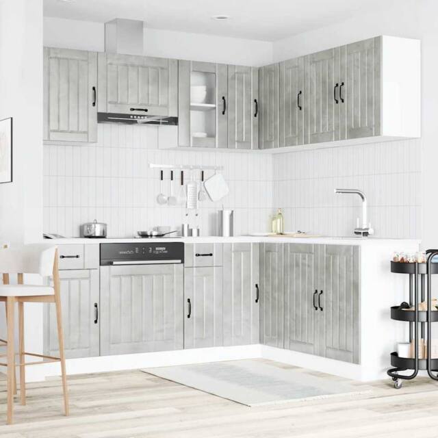 Berkfield Home Elegant 11 Piece Kitchen Cabinet Set Kalmar Concrete Grey Enginee - image 1