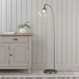 Loops Floor Lamp Light - Brushed Silver Paint & Clear Glass - 40W E27 - Standing in Metallics - thumbnail 3