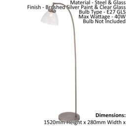 Loops Floor Lamp Light - Brushed Silver Paint & Clear Glass - 40W E27 - Standing in Metallics - thumbnail 2