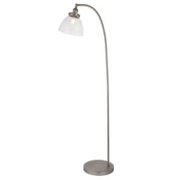 Loops Floor Lamp Light - Brushed Silver Paint & Clear Glass - 40W E27 - Standing in Metallics - thumbnail 1