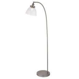 Loops Floor Lamp Light - Brushed Silver Paint & Clear Glass - 40W E27 - Standing in Metallics