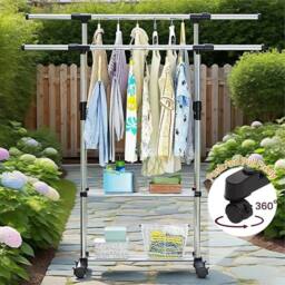 EONLION Adjustable clothes rack clothing hanging rod rack wheels coat rack - thumbnail 3
