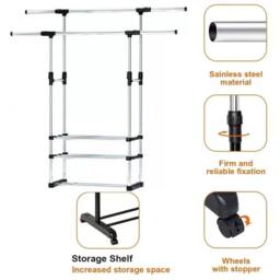 EONLION Adjustable clothes rack clothing hanging rod rack wheels coat rack - thumbnail 2