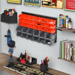 DURHAND 30 Cubbie On-Wall Storage Board Tool Screw Organiser Garage DIY in Red - thumbnail 1